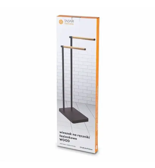 TADAR WIESZAK NA RĘCZNIKI ŁAZIENKOWE PODWÓJNY WOOD CZARNY 37X20,5X79,5CM