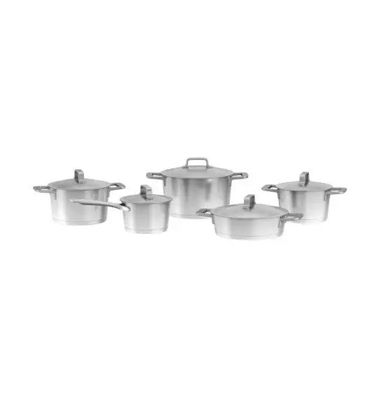 BERGHOFF META Zestaw garnków 10-el.: Rondel z pokrywką 16 cm, Garnki z pokrywką 18, 20, 24 cm, Patelnia głęboka z pokrywką 24 cm