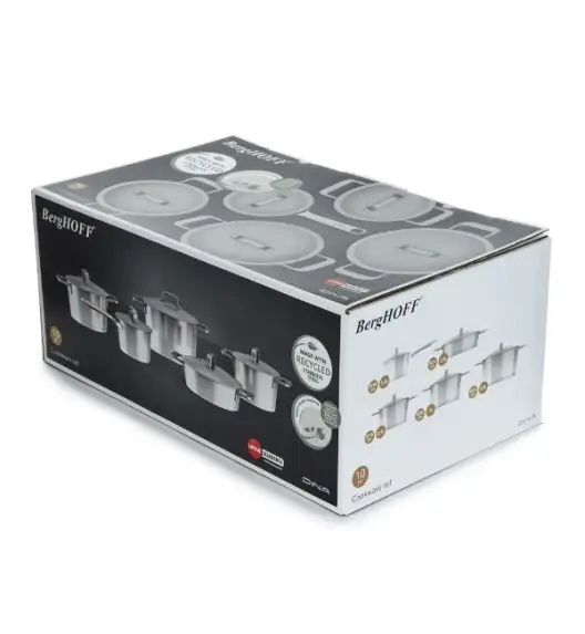 BERGHOFF META Zestaw garnków 10-el.: Rondel z pokrywką 16 cm, Garnki z pokrywką 18, 20, 24 cm, Patelnia głęboka z pokrywką 24 cm
