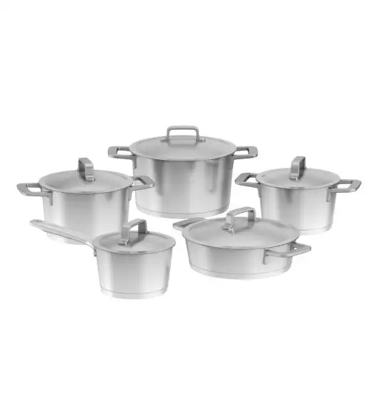 BERGHOFF META Zestaw garnków 10-el.: Rondel z pokrywką 16 cm, Garnki z pokrywką 18, 20, 24 cm, Patelnia głęboka z pokrywką 24 cm