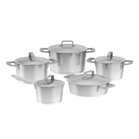 BERGHOFF META Zestaw garnków 10-el.: Rondel z pokrywką 16 cm, Garnki z pokrywką 18, 20, 24 cm, Patelnia głęboka z pokrywką 24 cm
