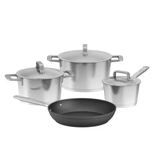 BERGHOFF META Zestaw garnków 7-el.: Rondel z pokrywką 16 cm, Garnki z pokrywką 20, 24 cm, Patelnia 28 cm