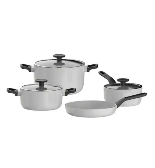 BERGHOFF GLINTS SPIRIT Zestaw garnków 7-el. non-stick: Rondel z pokrywką 18 cm, Garnki z pokrywką 20, 24 cm, Patelnia 24 cm