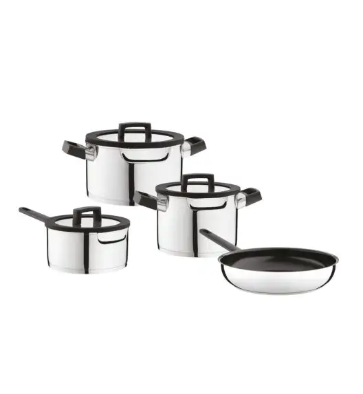 BERGHOFF UQONIC DOWNDRAFT Zestaw garnków 7-el.: Rondel z pokrywką 20 cm, Garnki z pokrywką 20, 24 cm, Patelnia 28 cm