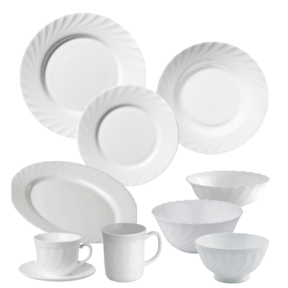 LUMINARC TRIANON Komplet obiadowo - kawowy 112 el dla 18 os / szkło hartowane 