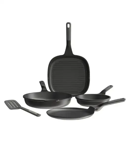 BERGHOFF STONE+ Zestaw patelni 4-el. non-stick + łopatka BALANCE (patelnia 20 + 24 cm, grillowa 26 cm, naleśnikowa 25 cm, łopatka)