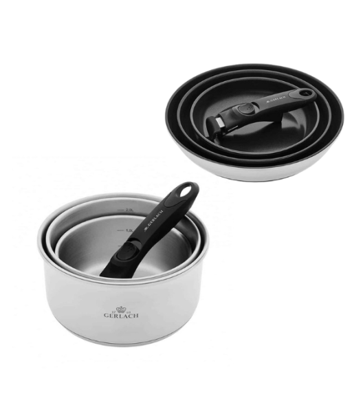 Gerlach Set Di Padelle In Acciaio SMART | Diametri 20/24/28 Cm, Antiaderente In Ceramica, Manico Universale