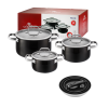 GERLACH PRIME Komplet Garnki z pokrywkami 6 el / stal nierdzewna / czarne lakierowane + Patelnie Smart Steel 20, 24, 28 cm