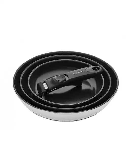 GERLACH PRIME Komplet Garnki z pokrywkami 6 el / stal nierdzewna / czarne lakierowane + Patelnie Smart Steel 20, 24, 28 cm