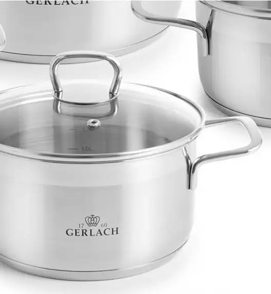 GERLACH BRAVA Komplet Garnki z pokrywkami 8 el / Stal nierdzewna / INDUKCJA + Patelnie Smart Steel 20, 24, 28 cm