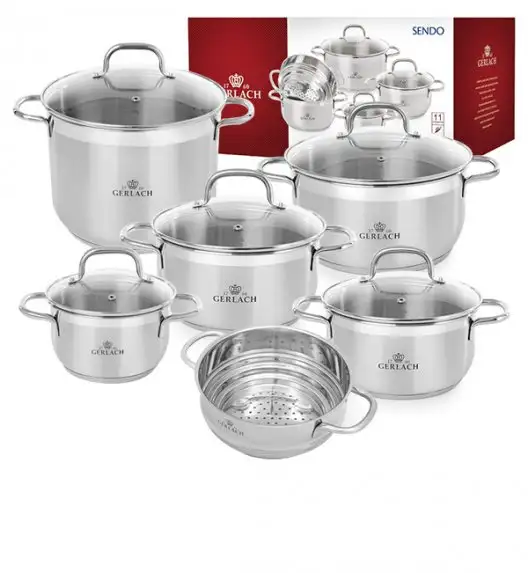 GERLACH Sendo Komplet garnki z pokrywkami 11 el  + Patelnia Smart Steel 20, 24, 28 cm 