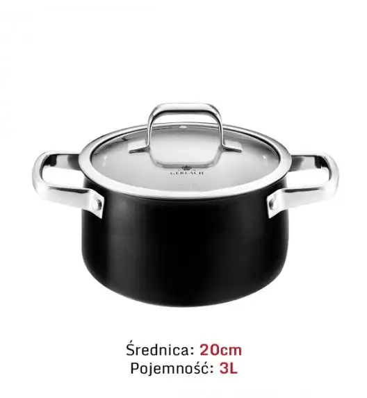 GERLACH PRIME Komplet Garnki z pokrywkami 6 el / stal nierdzewna / czarne lakierowane + Patelnie Smart Steel 20, 24, 28 cm + pokrywka silikonowa 24/26/28 cm