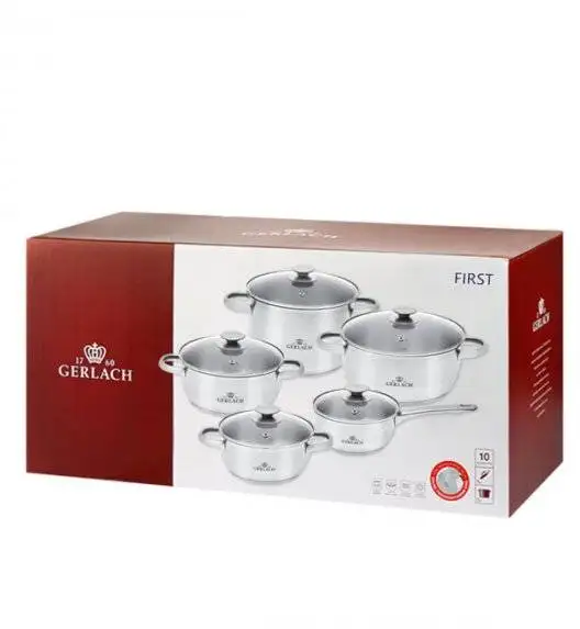 GERLACH FIRST Komplet Garnki z pokrywkami 10 el / stal nierdzewna / indukcja+ Szybkowar Gerlach First 6 l 