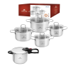 GERLACH BRAVA Komplet Garnki z pokrywkami 8 el / stal nierdzewna + Szybkowar Gerlach First 6 l 