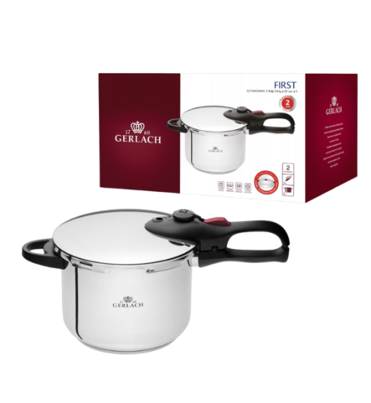 GERLACH AMBIENTE Komplet Garnki z pokrywkami 10 el / stal nierdzewna / indukcja + szybkowar First 6 l z pokrywką 22 cm