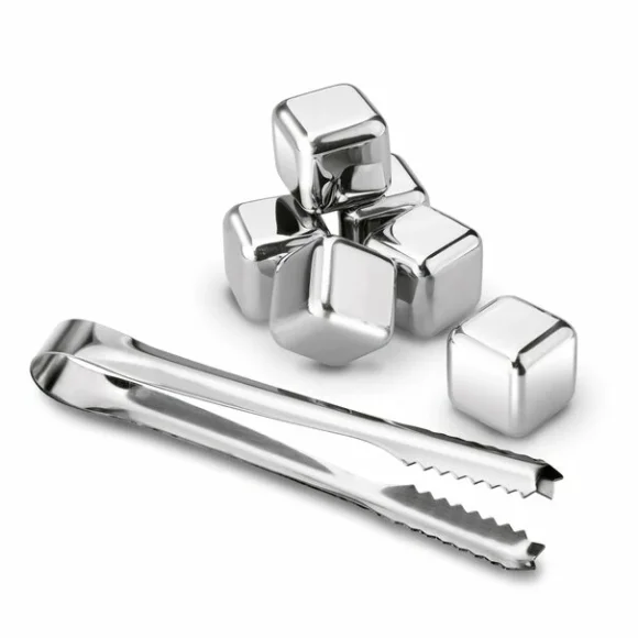 TADAR | STALOWE KOSTKI DO DRINKÓW 6SZT. + SZCZYPCE