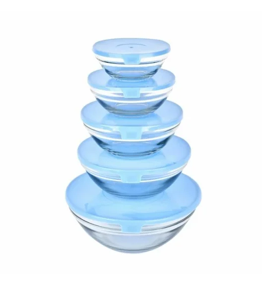 TADAR | ZESTAW 5 MISEK Z POKRYWKAMI 9/10.5/12.5/14/17CM NIEBIESKI / SZKŁO