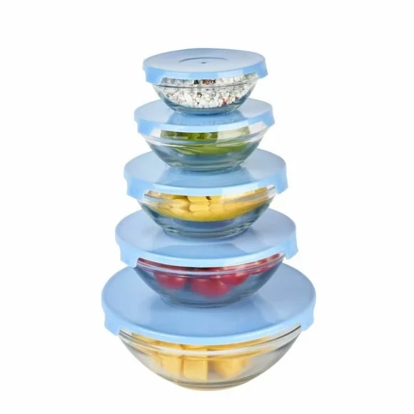 TADAR | ZESTAW 5 MISEK Z POKRYWKAMI 9/10.5/12.5/14/17CM NIEBIESKI / SZKŁO