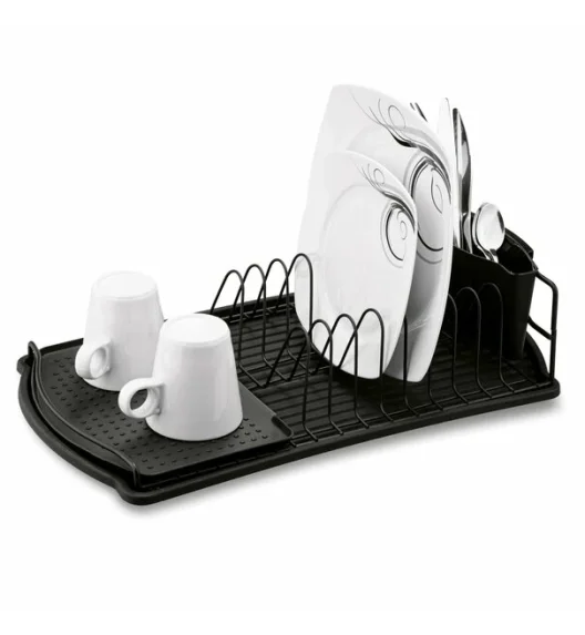 TADAR | SUSZARKA DO NACZYŃ Z PLAST. OCIEK. I TACĄ CZARNA 47.5X26.5X11CM