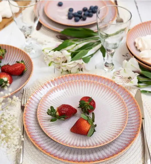 LUBIANA STONEWARE CERAMIKA BLUSH | Serwis obiadowy 18 elementów dla 6 osób | kolor łososiowy