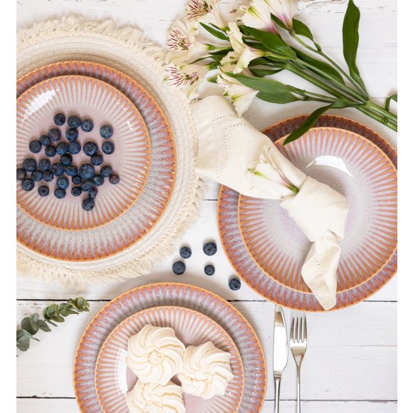 LUBIANA STONEWARE CERAMIKA | BLUSH | Serwis obiadowy 54 elementy dla 18 osób | kolor łososiowy