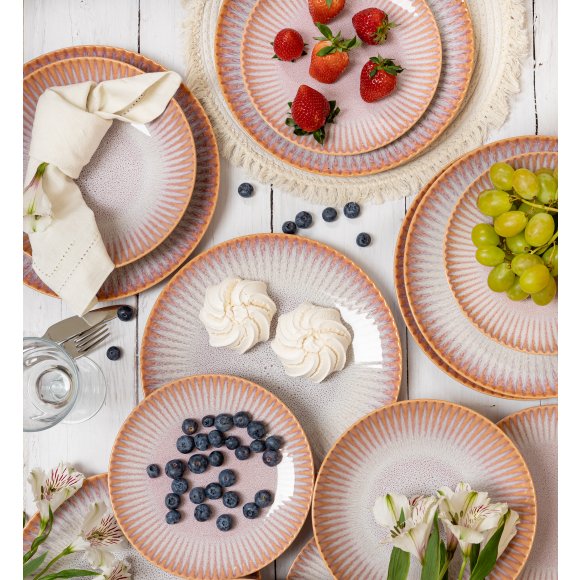 LUBIANA STONEWARE CERAMIKA | BLUSH | Serwis obiadowy 54 elementy dla 18 osób | kolor łososiowy