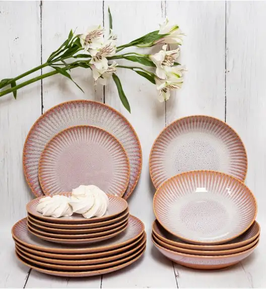 LUBIANA STONEWARE CERAMIKA | BLUSH | Serwis obiadowy 72 elementy dla 24 osób | kolor łososiowy