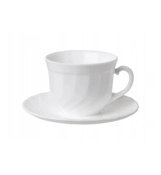 LUMINARC TRIANON Komplet 4 filiżanek 280 ml ze spodkami 16 cm | biały | szkło hartowane 