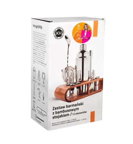 KONIGHOFFER ZESTAW BARMAŃSKI Z BAMBUSOWYM STOJAKIEM 12 ELEMENTÓW