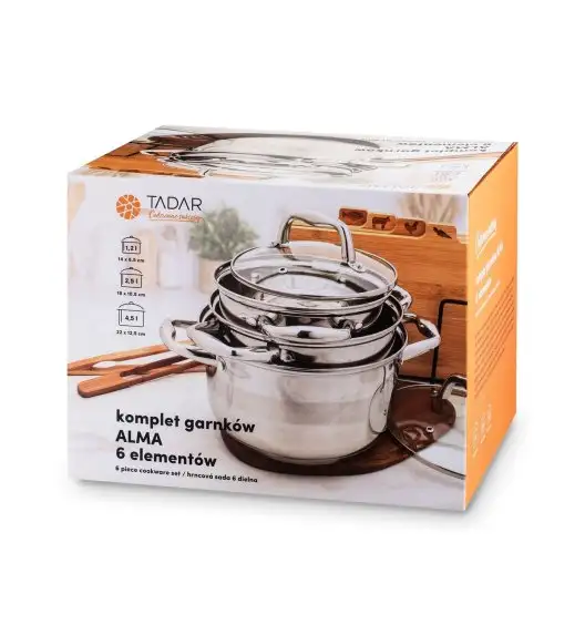 TADAR KOMPLET GARNKÓW ALMA 6ELEM, SZ/P (G:14,18,22CM) INDUKCJA