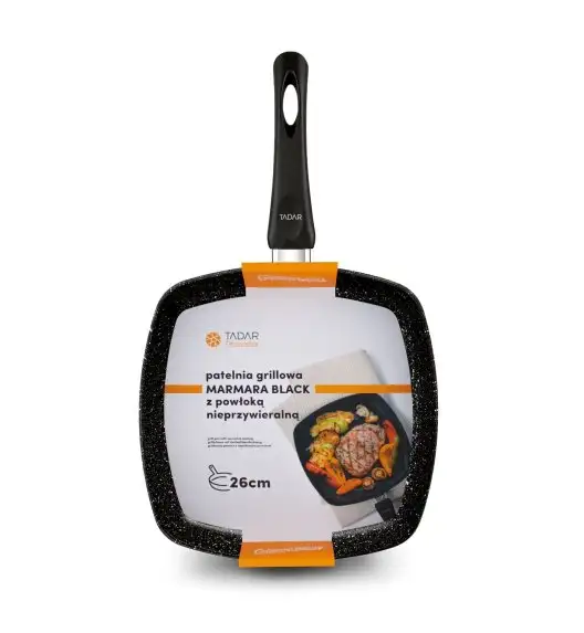 TADAR PATELNIA NON-STICK GRILLOWA MARMARA BLACK 26CM BEZ INDUKCJI