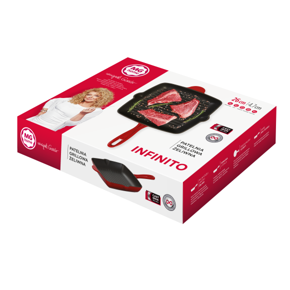 WYPRZEDAŻ! MG HOME | PATELNIA GRILLOWA ŻELIWNA INFINITO 26 CM / nieprzywierająca powłoka