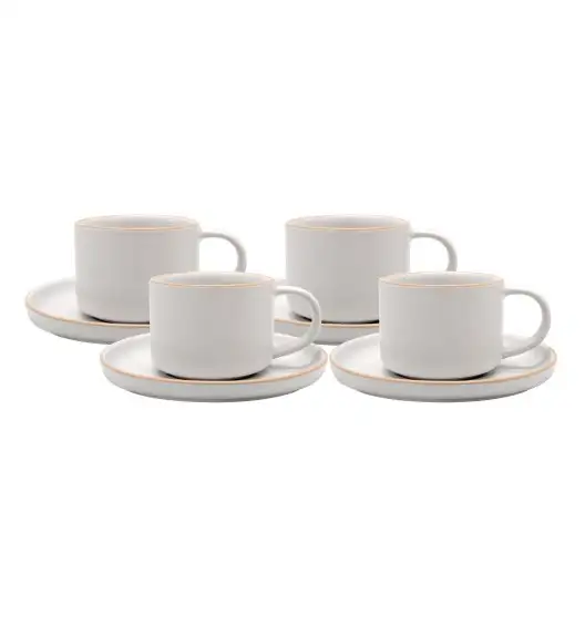 MG HOME | ZESTAW FILIŻANEK ZE SPODKIEM Z KAMIONKI ARTENA WHITE 4x220 ml