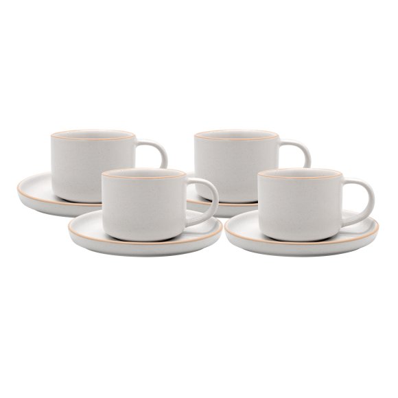MG HOME | ZESTAW FILIŻANEK ZE SPODKIEM Z KAMIONKI ARTENA WHITE 4x220 ml