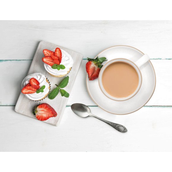 MG HOME | ZESTAW FILIŻANEK ZE SPODKIEM Z KAMIONKI ARTENA WHITE 4x220 ml