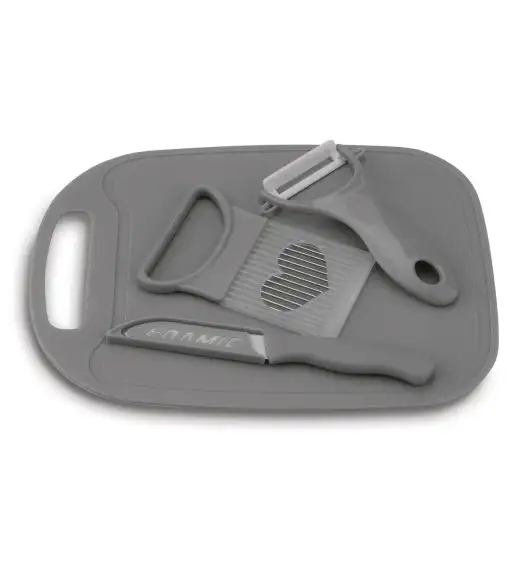 TADAR ZESTAW: DESKA DO KROJENIA 25X18,4CM + OBIERAK+ NOŻYK CERAM. 16CM + KRAJACZ DO CEBULI 8X11CM