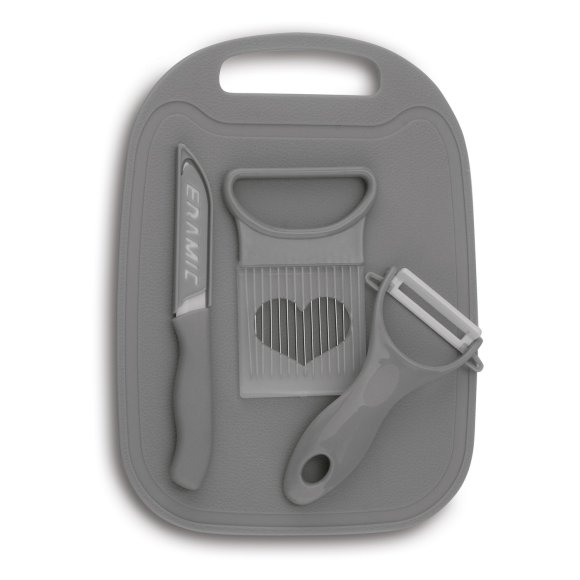 TADAR ZESTAW: DESKA DO KROJENIA 25X18,4CM + OBIERAK+ NOŻYK CERAM. 16CM + KRAJACZ DO CEBULI 8X11CM