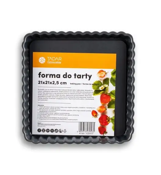 TADAR FORMA DO TARTY KWADRATOWA 21X21X2,5CM WYJMOWANE DNO