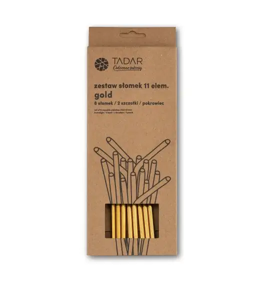 TADAR ZESTAW SŁOMEK 11 ELEM.GOLD / 8 SŁOMEK + 2 SZCZOTKI + POKROWIEC