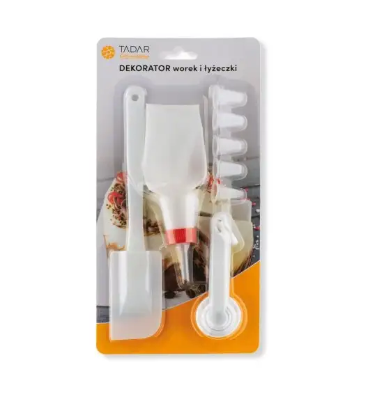 TADAR DEKORATOR DO TORTU WOREK-4 KOŃCÓWKI+SZPATUŁKA+MIARKI