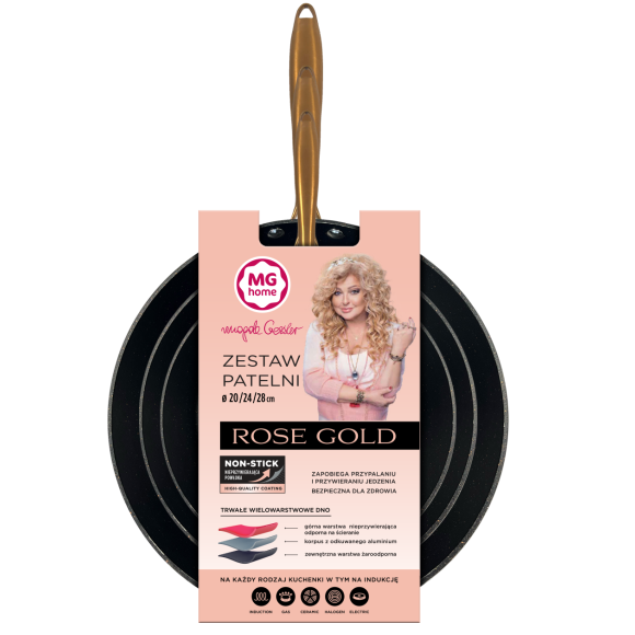 MG HOME | ROSE GOLD KOMPLET 3 PATELNI  20/24/28 CM