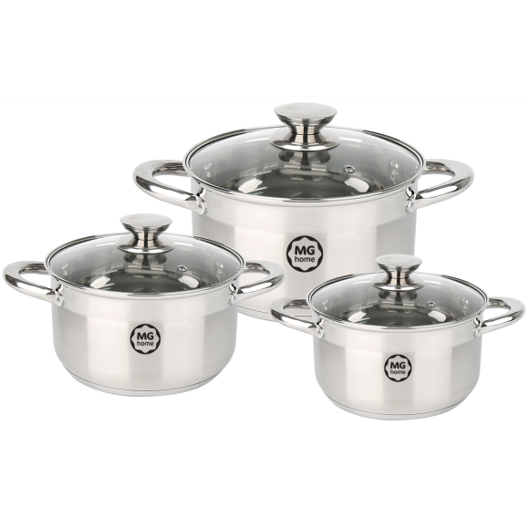 MG HOME | MODERNO KOMPLET GARNKÓW ZE STALI SZCZOTKOWANEJ 6 EL.