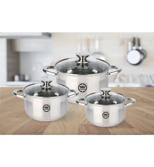 MG HOME | MODERNO KOMPLET GARNKÓW ZE STALI SZCZOTKOWANEJ 6 EL.