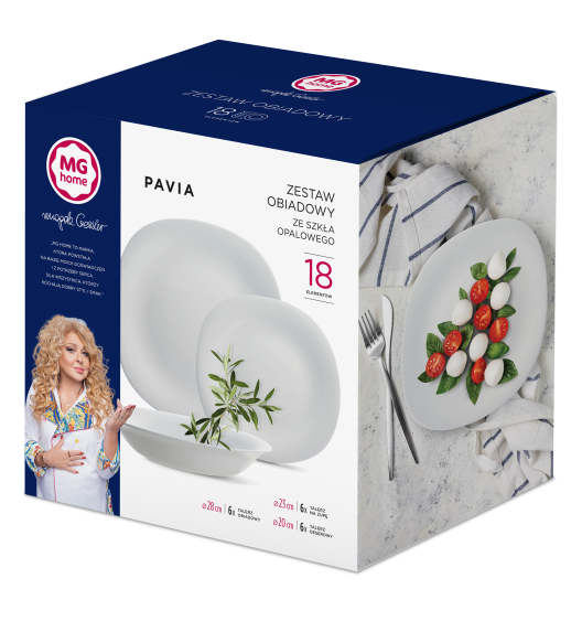 MG HOME | OPAL BIAŁY KOMPLET OBIADOWY 18 EL (KWARDATOWY) PAVIA