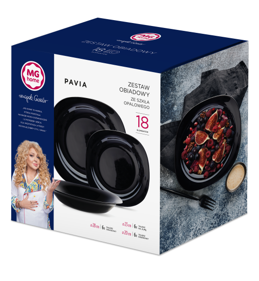 MG HOME | OPAL CZARNY KOMPLET OBIADOWY 18 EL (KWARDATOWY) PAVIA