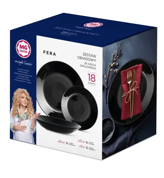 MG HOME | OPAL CZARNY KOMPLET OBIADOWY 18 EL (OKRĄGŁY) FERA