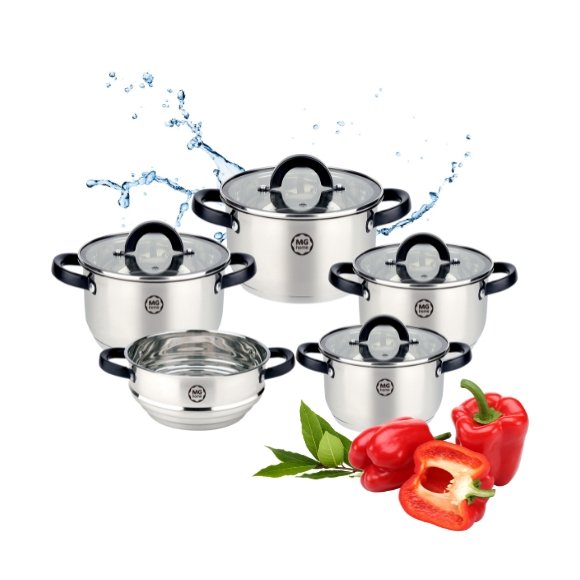 MG HOME | BLACK KOMPLET GARNKÓW  + WKŁAD DO GOTOWANIA NA PARZE 9 EL.