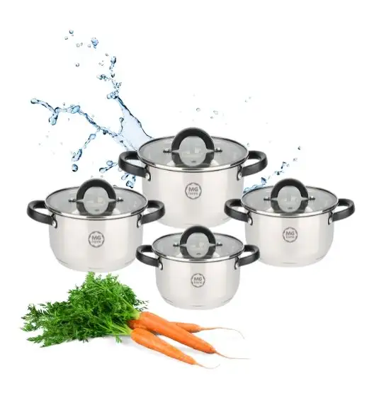 MG HOME | BLACK KOMPLET GARNKÓW ZE STALI NIERDZEWNEJ 8 EL.