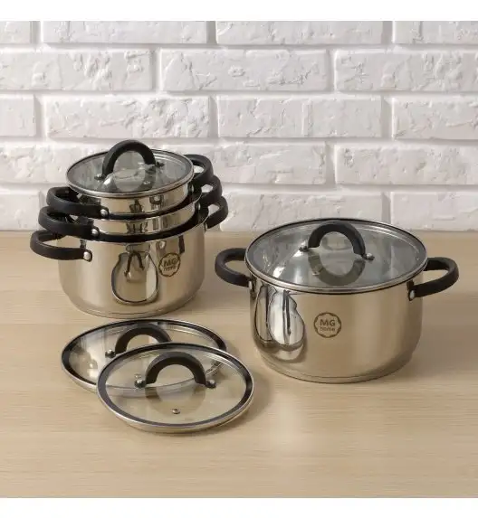 MG HOME | BLACK KOMPLET GARNKÓW ZE STALI NIERDZEWNEJ 8 EL.