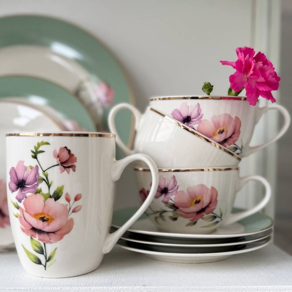 AMBITION FLORES Serwis komplet kawowy 12 el dla 6 os / porcelana